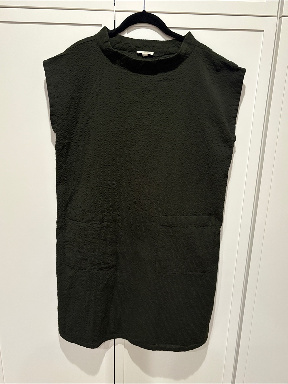 Eileen Fisher puckered organic cotton  dress with 2 outside pockets